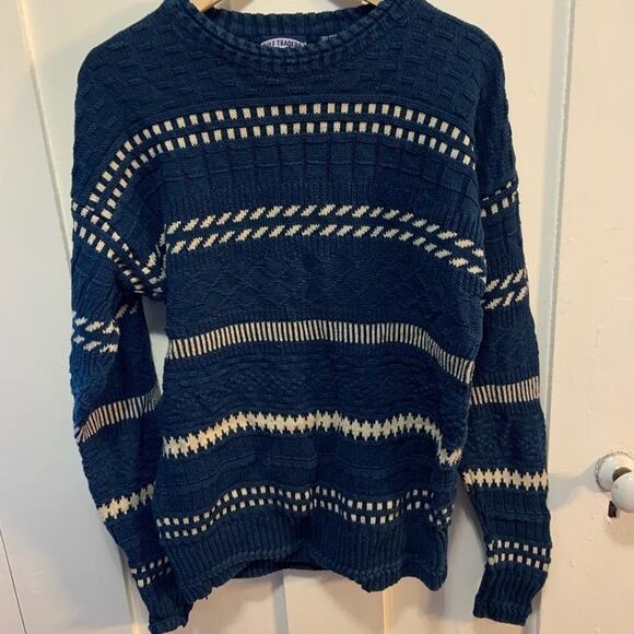 Vintage navy blue striped Gulf traders nautical crewneck sweater! Sz M. In EUC - Picture 2 of 6